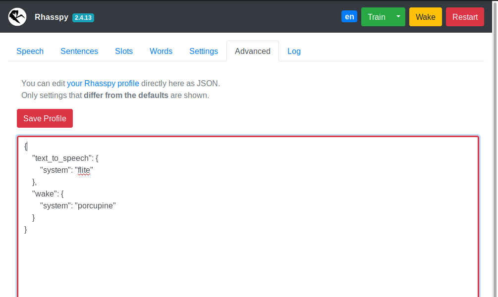 Web interface advanced tab