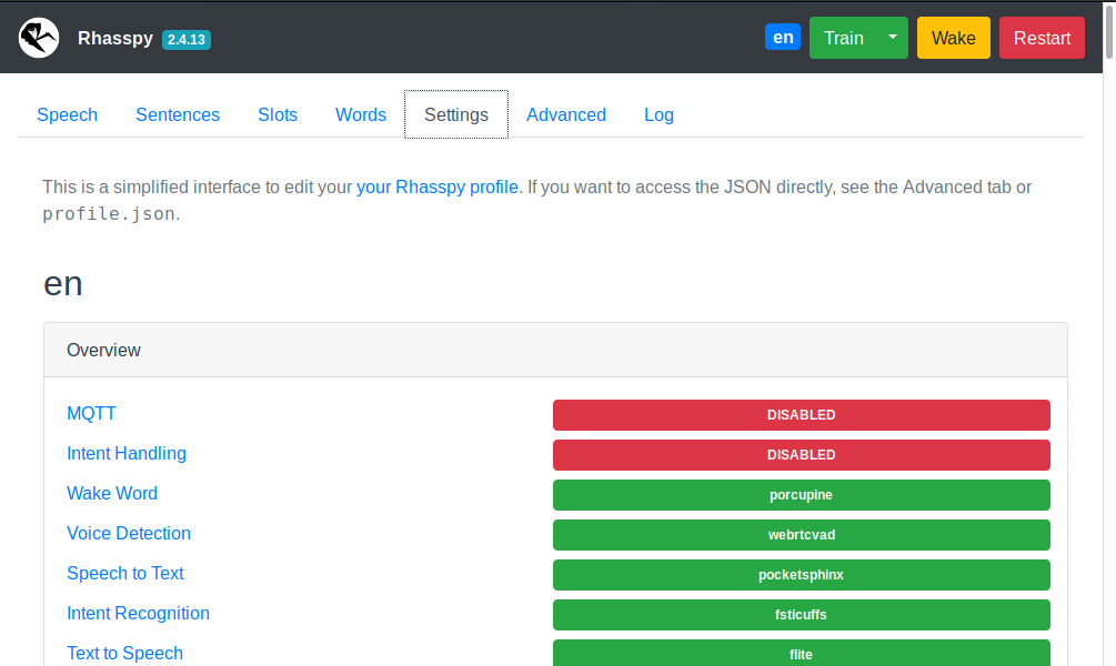 Web interface settings tab