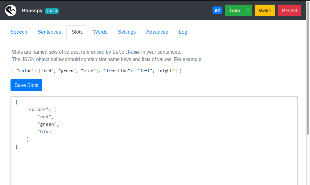 Web interface slots tab