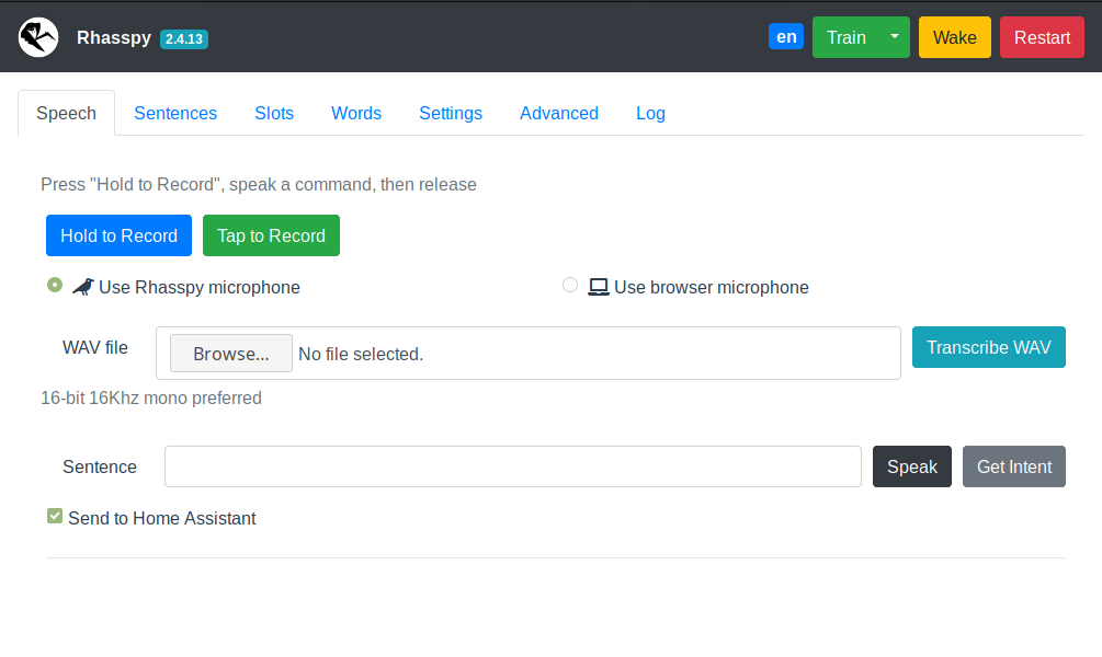 Web interface speech tab